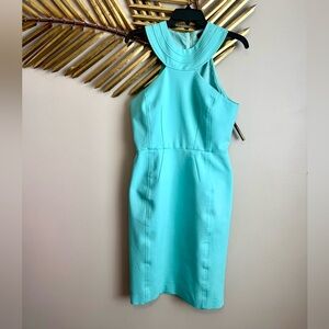 Cynthia Steffe Aqua Halter Midi Sheath Dress